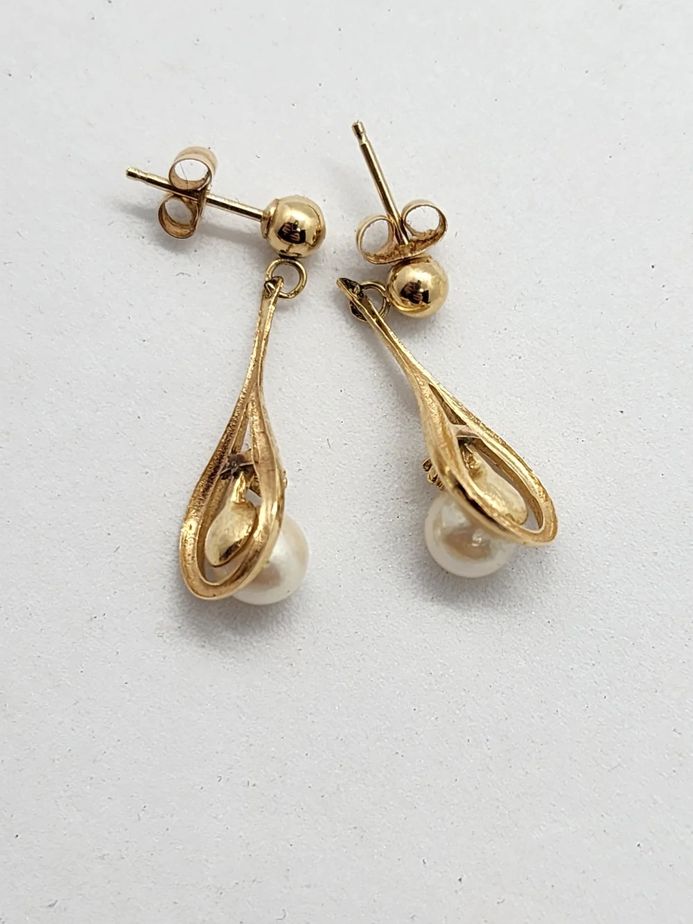 Vintage ATL 14K Yellow Gold Cultured Pearl Diamond Teardrop Pendant & Earrings